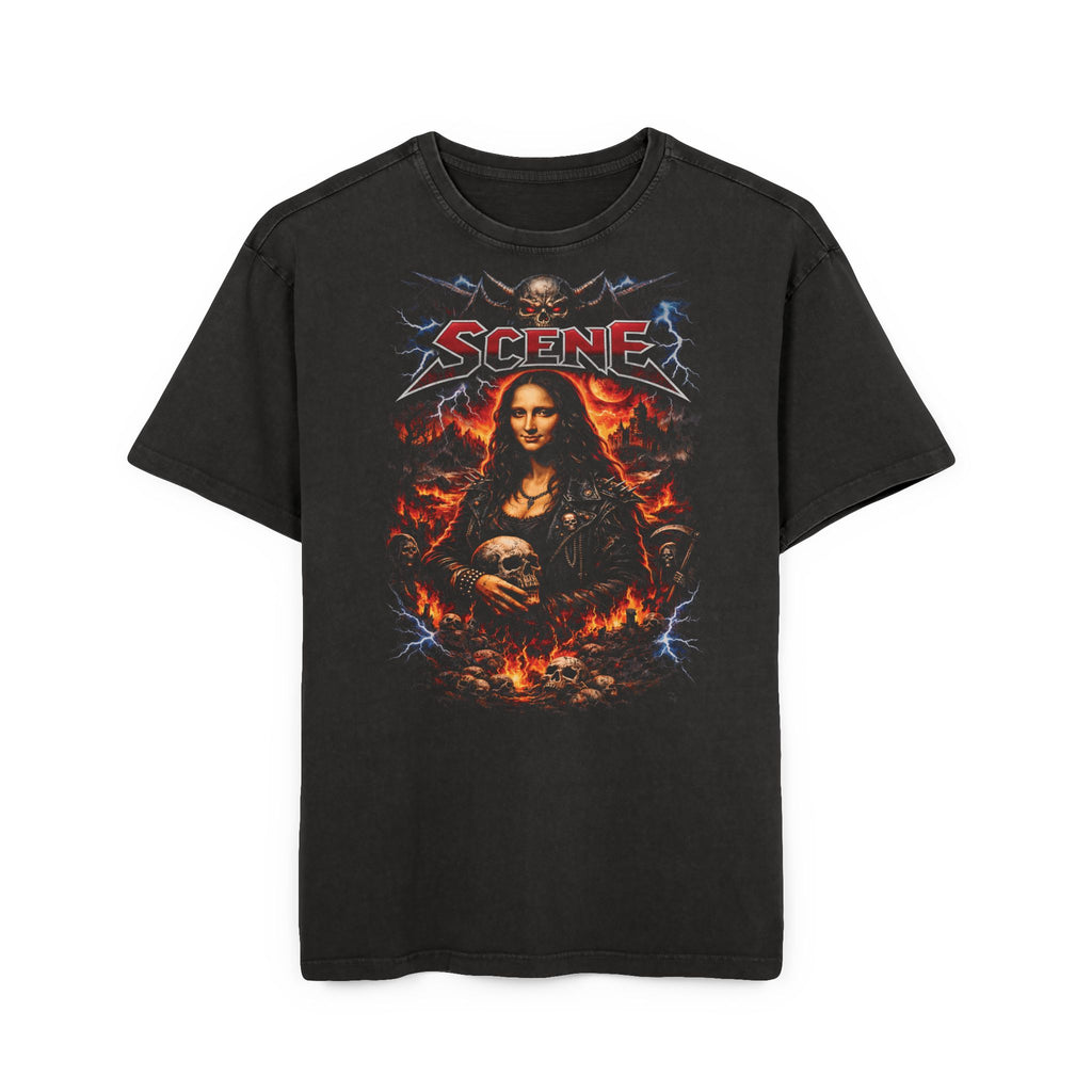 Mona Lisa Metal Scene Acid Wash Oversized Graphic T-Shirt
