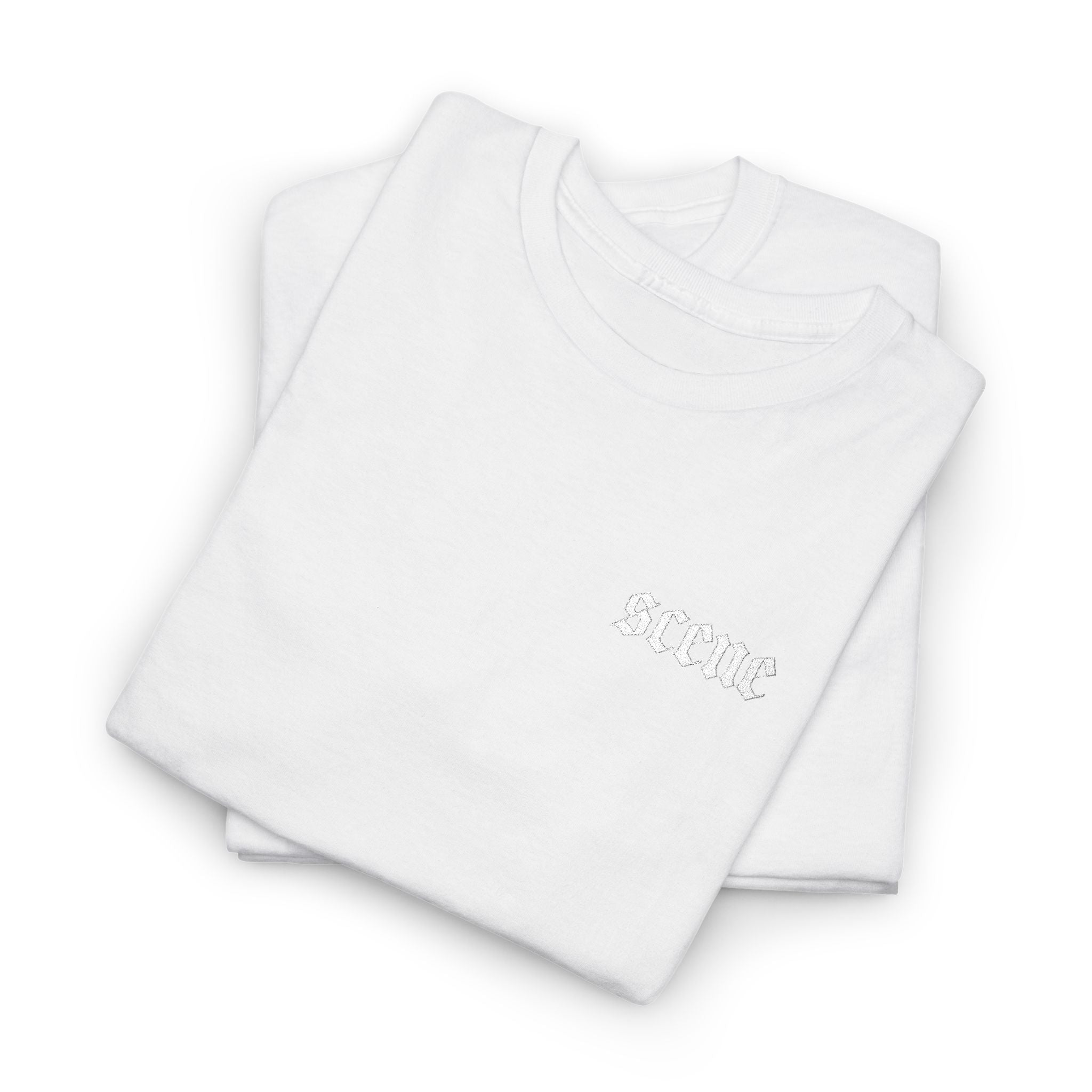SCENE White Embroidered Unisex Heavy Cotton Tee