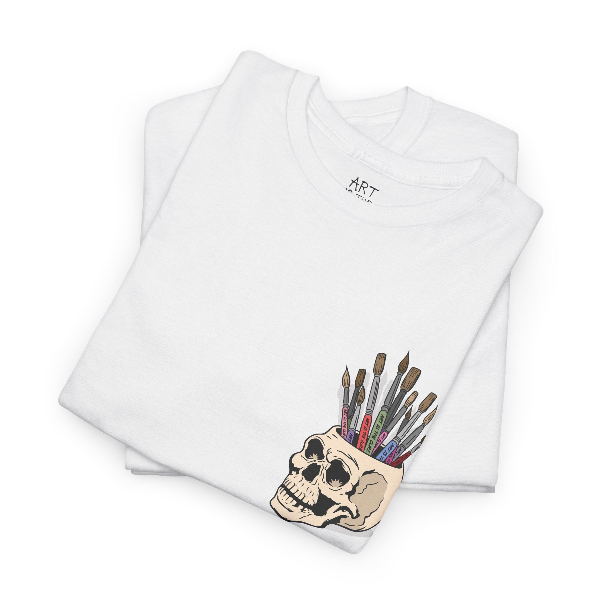 Art Is The Cure Skull Paint Pot Unisex Heavy Cotton Tee